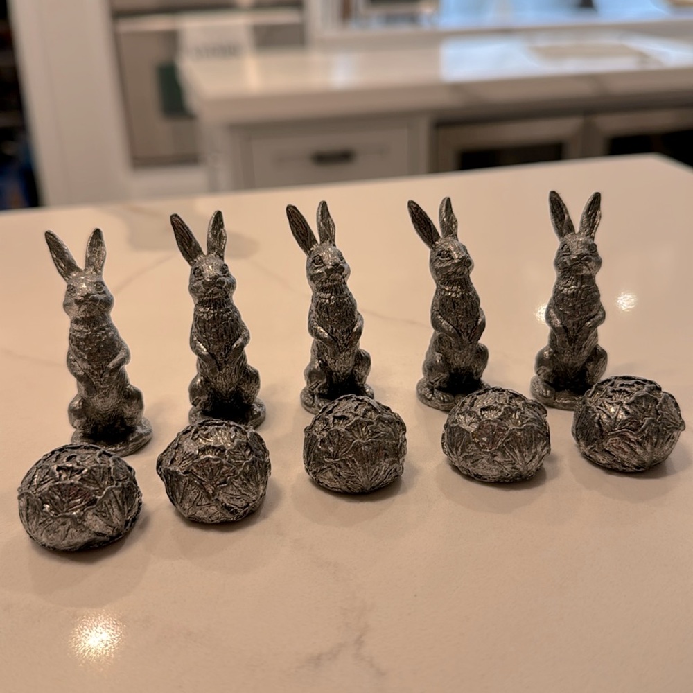 Vintage Pewter Rabbit Cabbage Tic Tac
Toe Set by Metzke